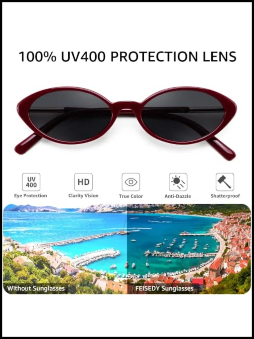 Retro Oval Cat Eye Sunglasses UV400 Protection Lightweight Non-Polarized